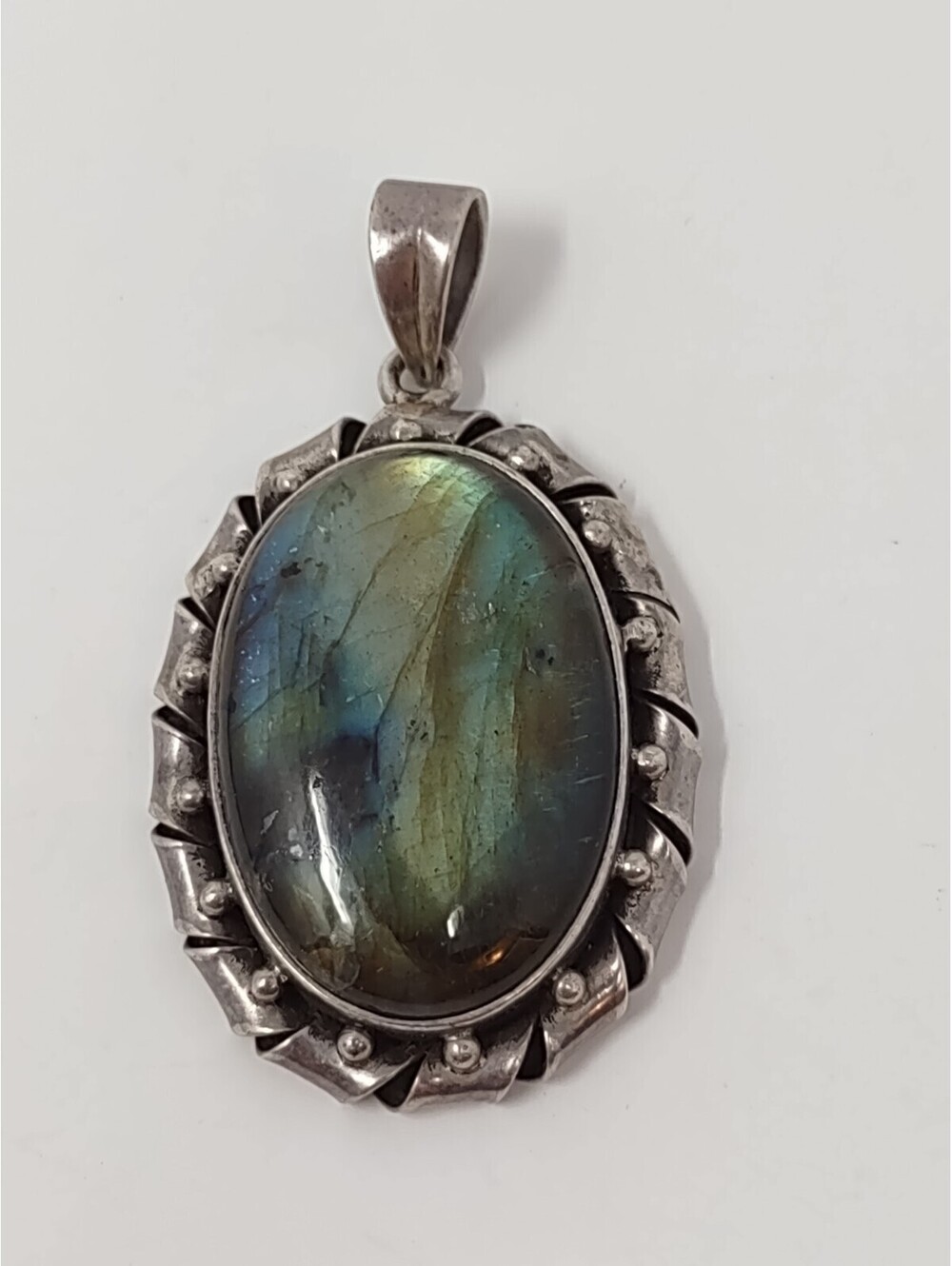 Sterling Silver Labradorite Oval Pendant 925 15.8g